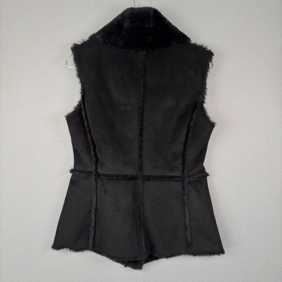 WHITE HOUSE BLACK MARKET Faux Suede Vest Black XS Asymmetric Pockets Streetwear - Picture 2 of 14